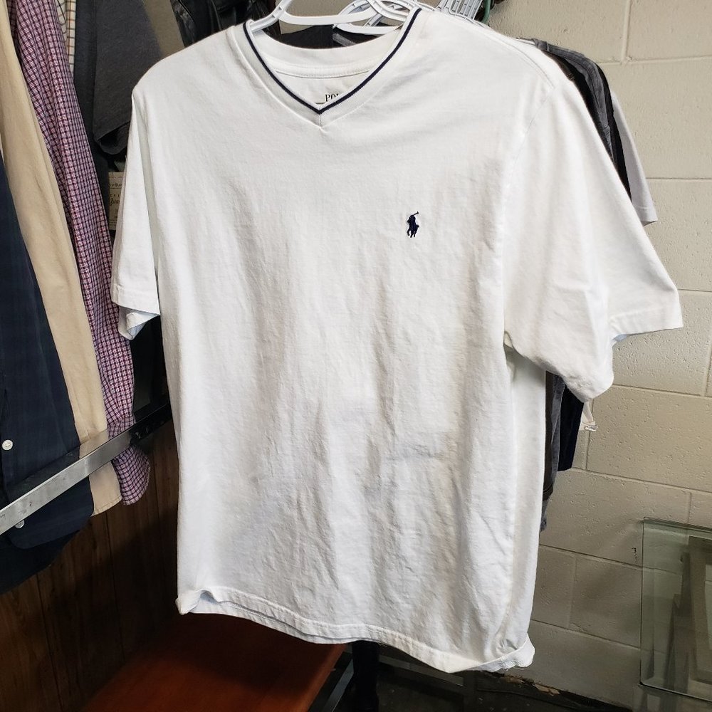 Polo by Ralph Lauren ~ V Neck Short Sleeve Shirt  ~ White XL